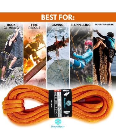 High Strength 10.5mm Static Rock Climbing Rope - 32 Feet - UIAA Certified - Heavy Duty Mountaineering Gear in Orange - Buy Online on GoSupps.com
