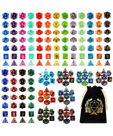 Coyeekn DND Dice Set , 25 x 7 (175 Pieces) Polyhedron Dice 25 Colors Dice for Dungeons and Dragons Tabletop Role-Playing Games with 1 Large Flannel Bag 25set