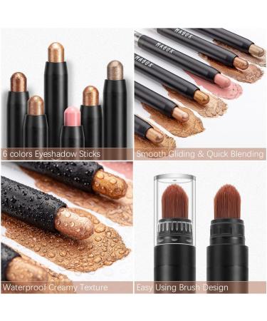 6 Colors Glitter Eyeshadow Stick Colorful Set Waterproof Eye Shadow Pencil Eye shadow Stick Pen Makeup Set Waterproof & Long Lasting Starter Eyeshadow Stick Sets - Buy Online on GoSupps.com