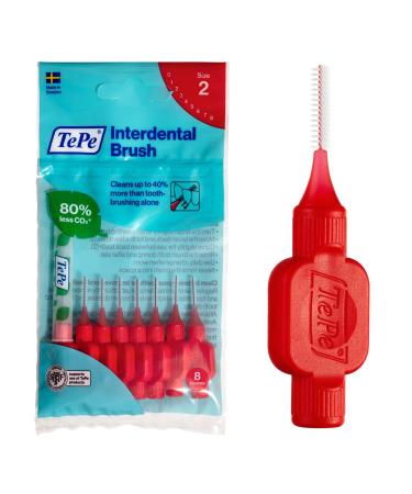 TEPE Interdental Brushes Red Original (0.5mm) / Simple and effective cleaning of interdental spaces 8 Count (Pack of 1) 8 count (Pack of 1) Red (Size 2)