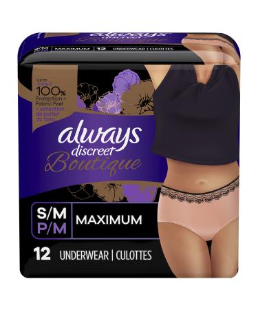 Always Discreet Boutique, Incontinence & Postpartum Underwear For Women, High-Rise, Size Small/Medium, Rosy, Maximum Absorbency, Disposable, 12 Count - Buy Online on GoSupps.com