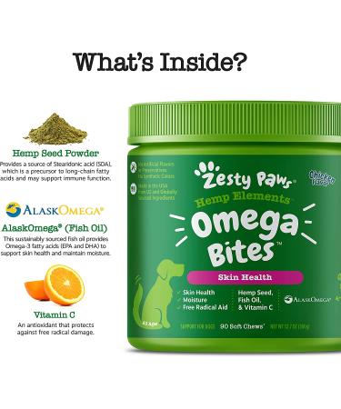 Zesty Paws Hemp Elements Omega Bites for Dogs - Chicken Flavor | 90 Soft Chews - Buy Online on GoSupps.com