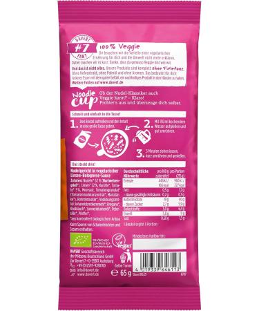  Davert Davert Noodle-Cup Lentil Bolognese 65g Vegan with high protein 100% organic Davert quality (1 x 65g) - Buy Online on GoSupps.com