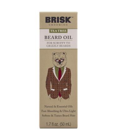 Brisk Grooming Tea Tree Beard Oil - Fast-Absorbing Natural Oil Blend for Soft Healthy Beards - 1.7 oz with Dropper - Buy Online on GoSupps.com