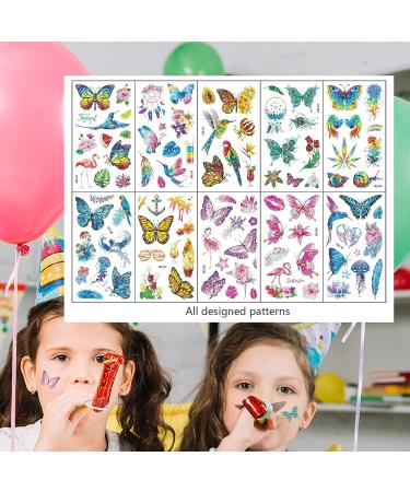 Glitter Butterfly Flowers Temporary Tattoo for Girls - Party Favor & Birthday Decoration - Buy Online on GoSupps.com