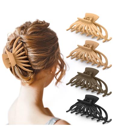 OPAUL Hair Clips for Women - Matte Nonslip Large Hair Claw Clips for Thick and Thin Hair 4.7 Strong Hold Big Hair Clips Neutral Hair Styling Accessories Christmas Gifts for Women Girls (4 Pack) Black Neutral Khaki Br...