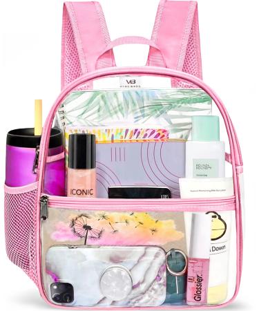 Vibe Bags Clear Backpack Stadium Approved, Small Transparent Backpack, Boys, Girls, Adults  School, Work, Festival Soft PVC, 12x12x6 (Bubblegum Pink)