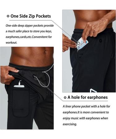 Pinkbomb Men's 2 in 1 Running Shorts - Quick Dry Gym Workout Shorts with Phone Pocket | Black - Large - Buy Online on GoSupps.com