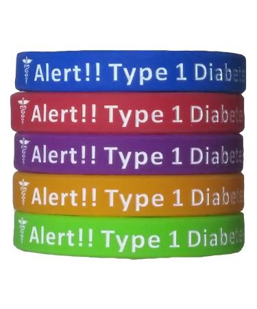 Type 1 Diabetes Bracelets Silicone Medical Alert Wristbands (Pack of 5) Adult  Kids Sizes 5 Count (Pack of 1)