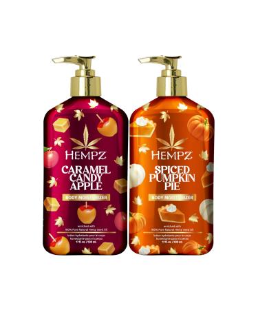Hempz Fall Body Lotion 2-Pack Pumpkin Pie and Caramel Apple Moisturizer Hostess Gift Winter and Fall Body Care Routine 17 oz Duo