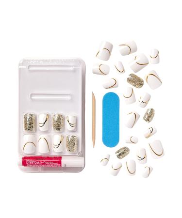KISS Voguish Fantasy Press On Nails - Glam & Glow White Short Squoval | 28 Nails & Nail Glue Included - Buy Online on GoSupps.com