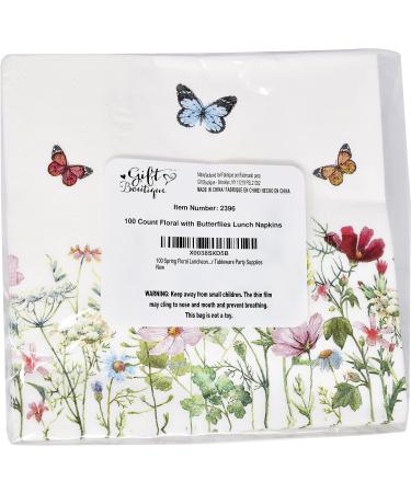100 Spring Floral Luncheon Napkins - Disposable Paper Napkins with Butterflies & Flowers for Summer Parties - Ideal for Weddings, Birthdays, and Baby Showers - Buy Online on GoSupps.com