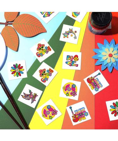 Hippie Temporary Tattoos Stickers for Kids - 144 Piece Assorted Pack | 70s 80s 90s Groovy Designs | Hippie Face, Love and Peace Decals | Ideal for Hippie Party Favors - Buy Online on GoSupps.com
