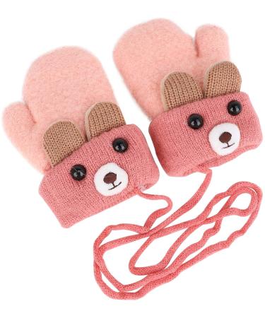 AIDIER Baby Winter Mittens Knitted Gloves with Fleece Lined Hang Neck Mittens for Baby Boyes Girls 0-3 Years Light Pink