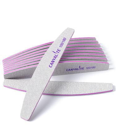 Canvalite 10 PCS Nail File Professional Nail Files Reusable Double Sided Emery Board(100/180 Grit) Nail Styling Tools for Home and Salon Use Half moon 10 Count (Pack of 1)