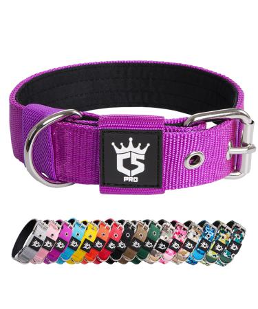 Tspro Tactical dog collar 3.3 cm wide military quality strong dog collar thick dog collar robust metal buckle dog collar Violet-S (Purple-S) S-neck size (adjustable 35.5cm-43cm) violet