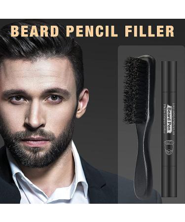 Black Beard Pencil Filler Pen & Boar Bristle Brush Kit - Long Lasting Waterproof Mustache Color Enhancer for Men - Buy Online on GoSupps.com