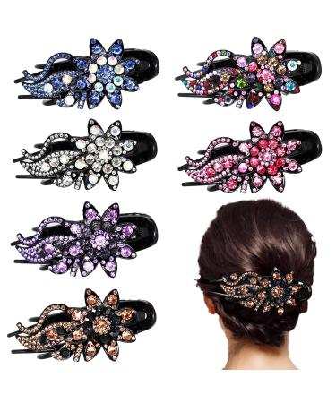 6 Pcs Sparkling Duckbill Hair Clips for Women Double Flower Rhinestone Crystal Fancy Hair Clips for Thick & Long Hair Decorative hair Accessories for Women Girls Ponytail Hair Clip