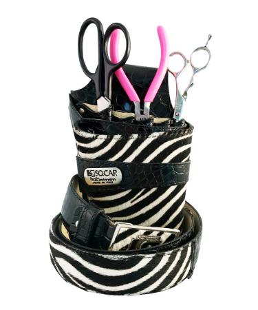 Hairdressing Tool Pouch Made in Italy Zebra Pattern With Black Belt