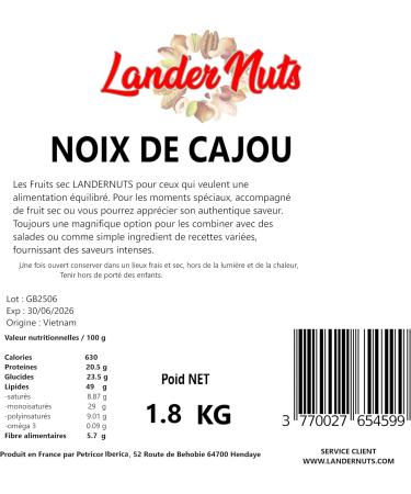 Cashew Nuts 1.8 Kg whole 100% Natural Landernuts - Buy Online on GoSupps.com