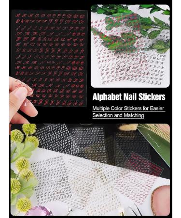 Nail Letters Stickers - EBANKU 8 Sheets Old English Letter Nail Decals | 3D Self-Adhesive Gold Silver Black White Retro Nail Art for Women & Girls - Buy Online on GoSupps.com