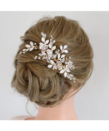 Upfrontier Rose Gold Wedding Bridal Hair Comb - Flower Hair Accessory for Bride - Buy Online on GoSupps.com