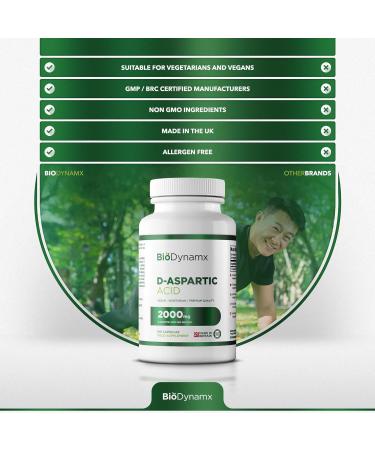 BioDynamx D Aspartic Acid | 180 Capsules | 500mg D-Aspartic Acid Supplement | Non-GMO & Allergen Free | UK Made - Buy Online on GoSupps.com