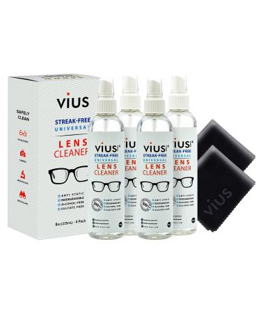 Lens Cleaner  vius Premium Lens Cleaner Spray for Eyeglasses, Cameras, and Other Lenses - Gently Cleans Fingerprints, Dust, Oil (8oz 4-Pack)