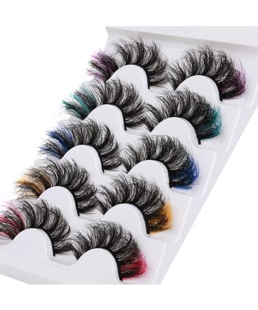 Focipeysa Colored Fluffy Mink Eyelashes - 8D Dramatic Wispy Lashes C Curl - 5 Color Mixed False Eyelashes - Pink Orange Purple Green Blue - Buy Online on GoSupps.com