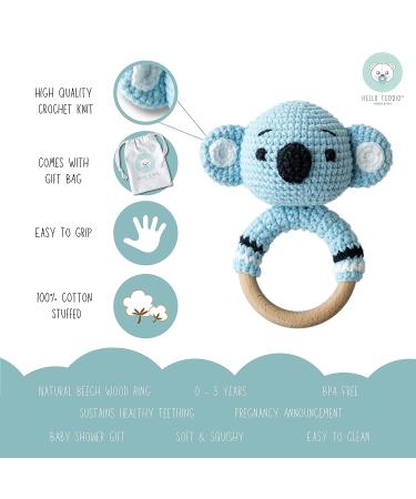 Teddio Baby Rattle Teething Toy | Smooth Wooden Easy Grip Ring | Gender Neutral Baby Gift with Koala Design - Buy Online on GoSupps.com