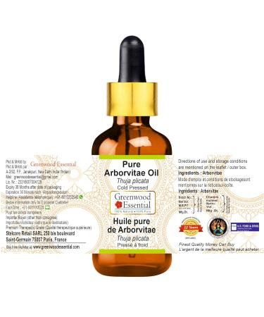 Greenwood Essential Pure Arborvitae Oil (Thuja plicata) with Glass Dropper Natural Therapeutic Grade Cold Pressed 2ml (0.06 oz) - Buy Online on GoSupps.com