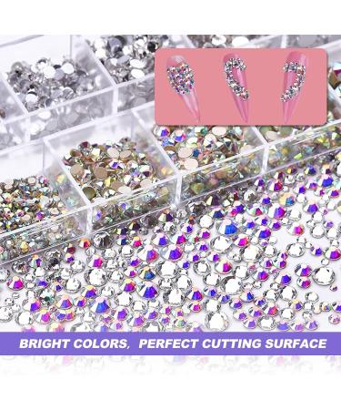 Rhinestones 2000 Pcs Nail Art Gems Clear Rhinestones Crystal AB FlatBack Rinestone Diamonds Tooth Gem with Tweezer for Nails Craft 6 Sizes - Buy Online on GoSupps.com