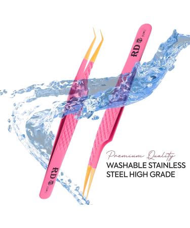 Precision Eyelash Extension Tweezers Set - Straight & Curved | 14cm Pink - 2 Pieces - Buy Online on GoSupps.com