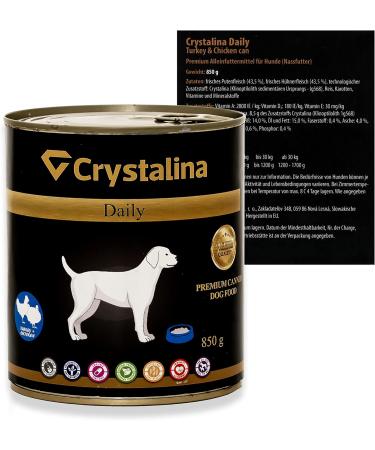 Crystalina Daily Premium Adult Dog Food with Turkey and Chicken | Canned Dog Food | High Meat Content up to 87% | Wheat Free | 6 Pack (6 x 850 g) - Buy Online on GoSupps.com