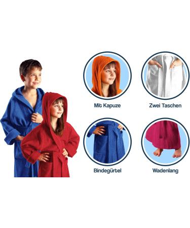 Arus Children's Hooded Bathrobe - 100% Cotton Terry Eco-Tex Certified Long & Soft for Boys & Girls - Wide Color Selection - Buy Online on GoSupps.com