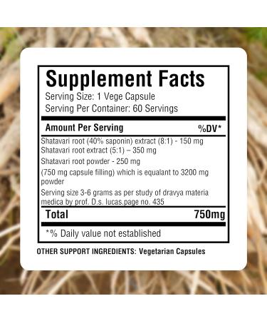Herbsforever Shatavari(Asparagus Racemosus)-Extra Strength (8:1) Extract Equiv.to 3200mg Root Powder Per Serving-Fertility & Female Support Cycle Hormonal Balance 40% Saponins|60Veg Capsules|750mg 60 Count (Pack of 1) - Buy Online on GoSupps.com