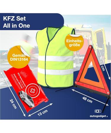 Buy 3-in-1 Auto & Car First Aid Kit 2024 - EN ISO 20471 Compliant Includes Pocket First Aid Warning Vest & Triangle - Essential Car Accessories for Safety - Buy Online on GoSupps.com