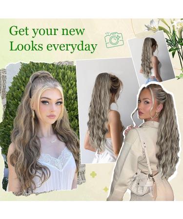 YEESHEDO Long Wavy Drawstring Ponytail Extension 26 Ash Blonde with Platinum Highlights - Buy Online on GoSupps.com