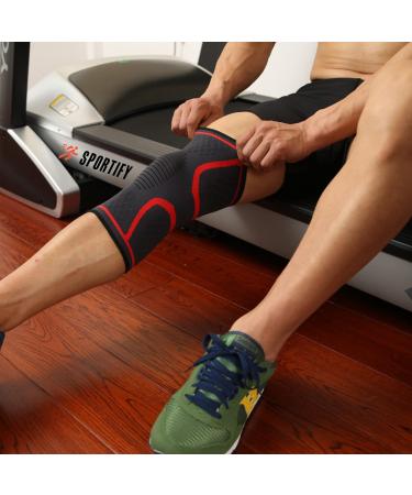 SPORTIFY your Knees: 2 Pack Premium Compression Sleeves - Knee Braces for Gym & Sports Pain Relief and Support MEDIUM BLACK - Buy Online on GoSupps.com