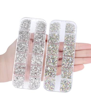 5136Pcs Clear Crystal Rhinestones Set for Nail Art & Tumblers | Glass Glitter Round with Picking Pen & Tweezer | SS4-SS16 | White + White AB - Buy Online on GoSupps.com