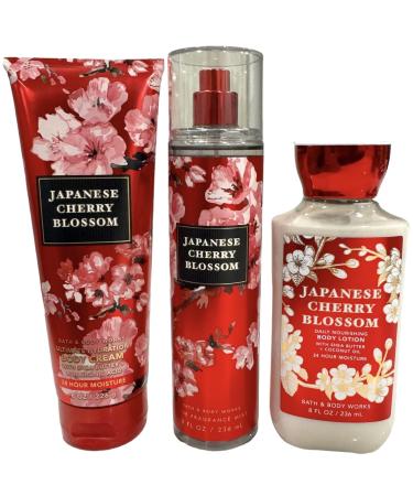 Bath & Body Japanese Cherry Blossom Set - Body Cream 8 oz Fragrance Mist 8 oz Body Lotion 8 oz (Body Mist Cream & Lotion)