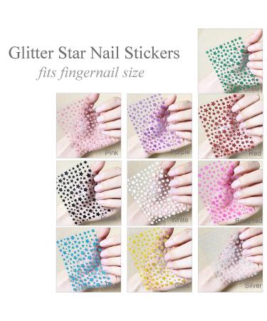 IHUKEIT Glitter Star Nail Stickers - 10 Sheets for Women, Girls & Kids | Self-Adhesive 3D Nail Decals for Fingernails & Acrylic Nails - Buy Online on GoSupps.com
