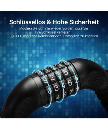 Zeleny High-Safety Bicycle Lock - 7mm 90cm Chain with 5-Digit Code for Bikes Motorcycles & e-Scooters - Buy Online on GoSupps.com