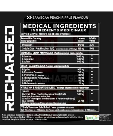 Recharged BCAA/EAA Electrolyte Powder | Peach Ripple Amino Acids Supplement for Muscle Recovery | L-Leucine L-Isoleucine Electrolytes & AstraGin - Sugar-Free | Post-Workout Energy Drink | 30 Serves - Buy Online on GoSupps.com