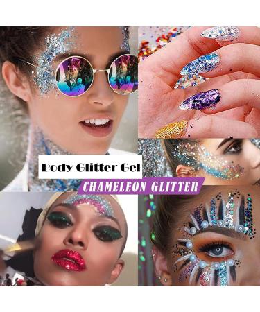 Mermaid Sequins Glitter Gel 50ml - Sparkling Chunky Body Lotion & Eyeshadow for Face, Hair, and Nails - Christmas Festival Makeup Glitter - Buy Online on GoSupps.com