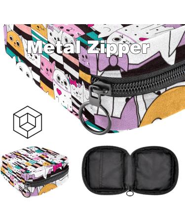 Colorful Hipster Cat Loop Women s Storage Bag | Large Menstrual Cup & Zipper Pocket | Multi-Colored Cardiac Pattern - Perfect for Periods Tampons & More - Buy Online on GoSupps.com