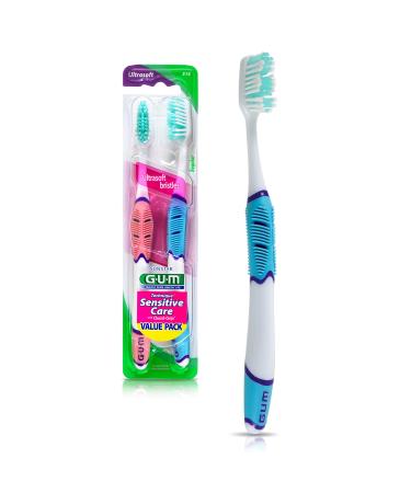 GUM - 516VP Technique Sensitive Care Toothbrush with Quad-Grip Handle, Full Ultra Soft Bristles, Twin Pack Sensitive - Ultra Soft 2 ct