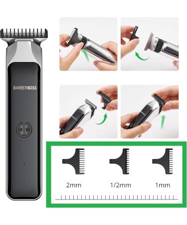 BarberBoss Professional Facial Groomer Beard Trimmer Hair Clipper Men Detail Trimmer USB Rechargeable Red/Green Light Stainless Steel T-Blade QR-2090 - Buy Online on GoSupps.com