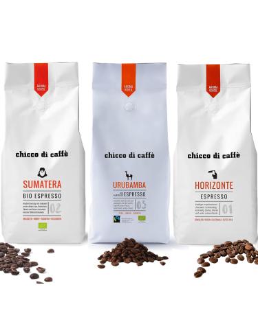 Chicco di Caff Trio 3 kilograms of trial package with Bio Espresso Urubamba Bio Espresso Sumatera and Espresso Horizonte each 1000g of entire beans 3kg savings