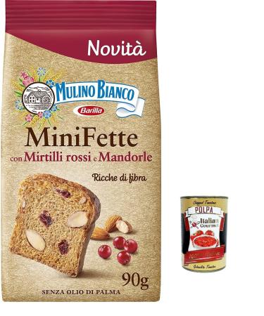 Italian Gourmet E.R. Mulino Bianco Pack of 6 mini cranberry and almond crispbreads with whole wheat flour high in fiber whole wheat rusks without palm oil 90g + gourmet Italian polpa 400g